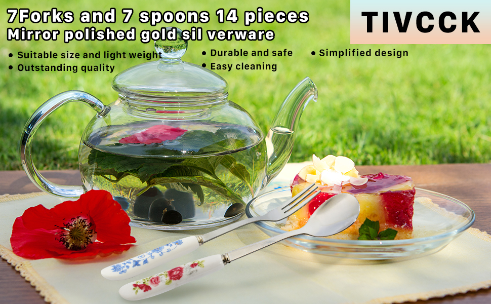 14 Pcs Dessert Forks and Spoons Silverware Set,Stainless