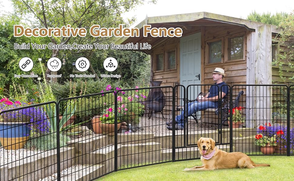 YMW Garden Metal Fence 20 Panels 40in(H) x53ft(L) Animal
