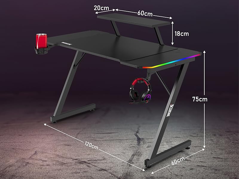Gaming desk with monitor shelf