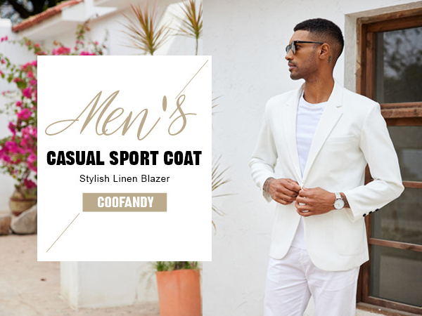 COOFANDY Men's Casual Linen Blazer Lightweight Regular Fit One
