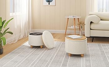 WOLTU POUF POUFF PUFF CONTENITORE BAULE SGABELLO IN TESSUTO Beige 39x33 Cm 13 f
