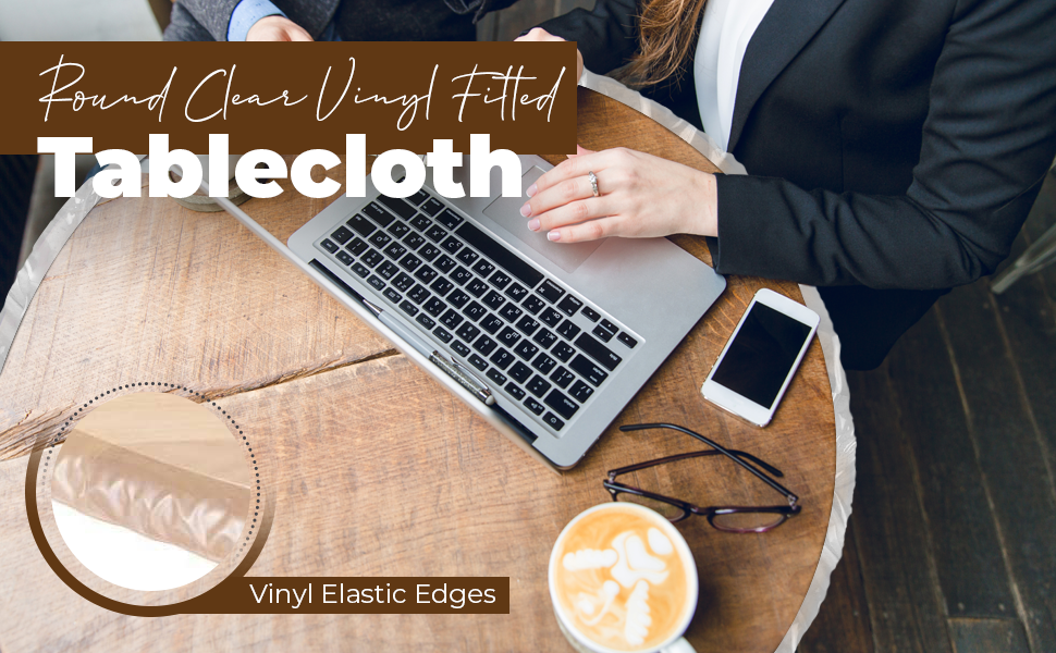 Yourtablecloth Heavy Duty Clear Vinyl Round Fitted Tablecloth (Table