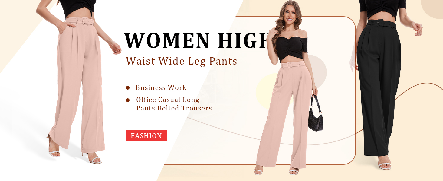 FUNYYZO Women&amp;#39;s High Waist Wide Leg Pants Business Work Office Casual
