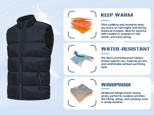 WHN Men's Puffer Vest Outerwear Winter Warm Sleeveless