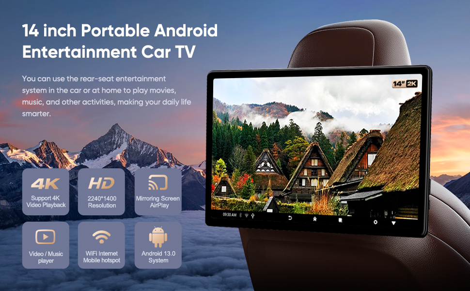 14 inch Portable Android Entertainment Car TV
