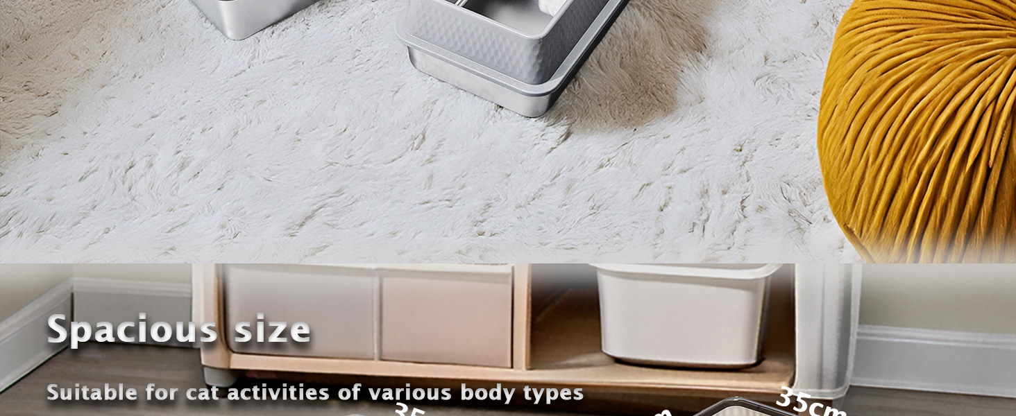 Pawsayes Stainless Steel Cat Litter Box with Lid for All Cats Extra Large Cat Litter Trays with 10cm Anti-Splash High Wall Sided Enclosure Cats Litter Tray (50x35x20 cm) (Transparent) 11 metal litter tray