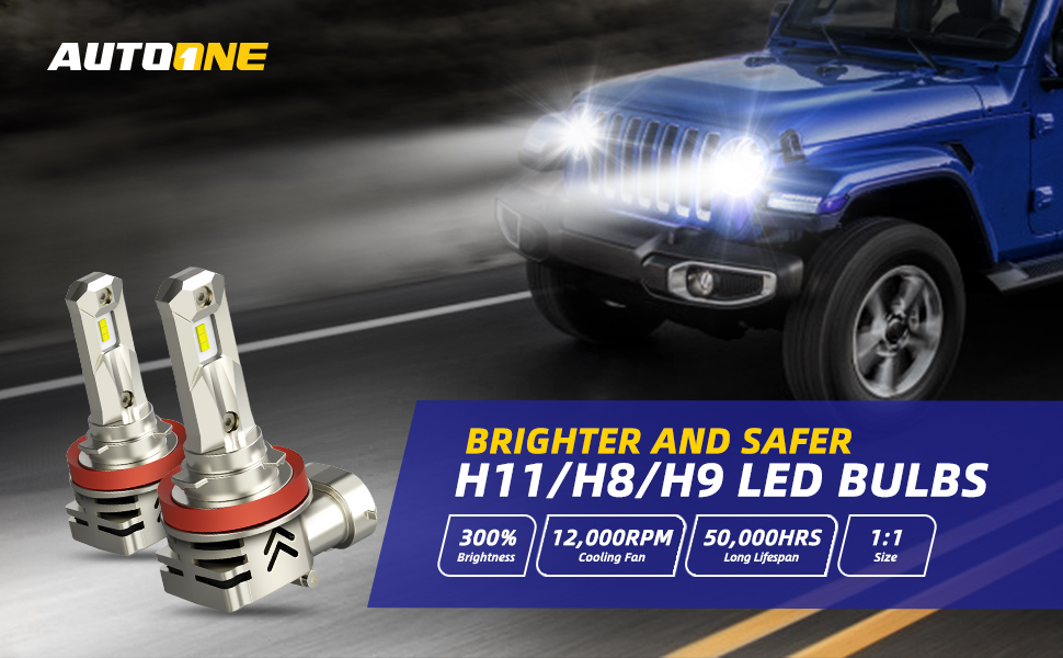 AUTOONE H11 LED Headlight Bulb 6000K White, 500 Brighter H11 LED Bulb Plug and Play for Low