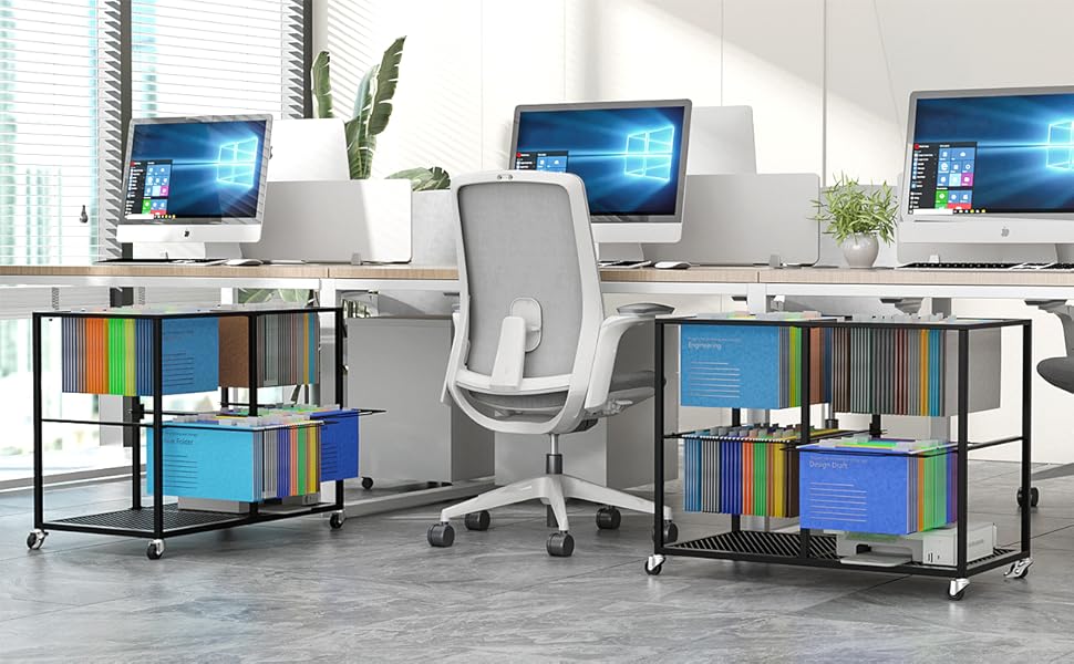 usego 2Tier Metal Rolling File Cart PullOut Filing Holder with Wheels Rolling File