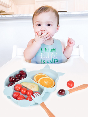 Dutsi - Assiette 3 compartiments Siliconen - Avec ventouse - Assiette Bébé  - Jaune