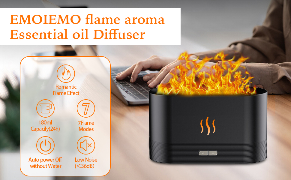 Flame Essential Oil Diffusers,180ml Flame Humidifier Aroma Diffuser