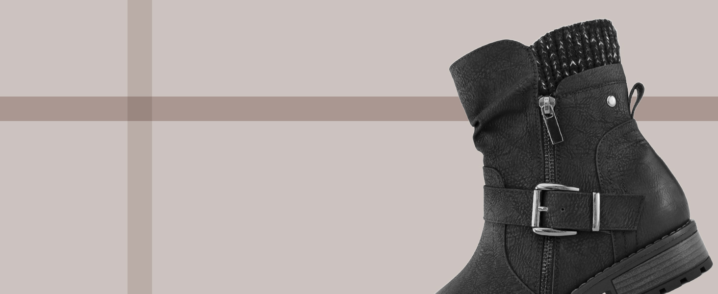 Hawkwell Women's Combat Boots Fashion Side Zipper Buckle