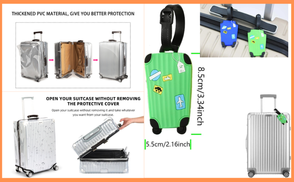 Transparent protective cover for hard luggage trolley bag and cover with zipper