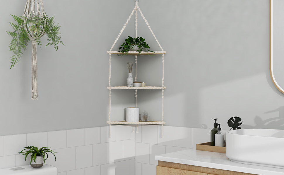white and beige corner shelf