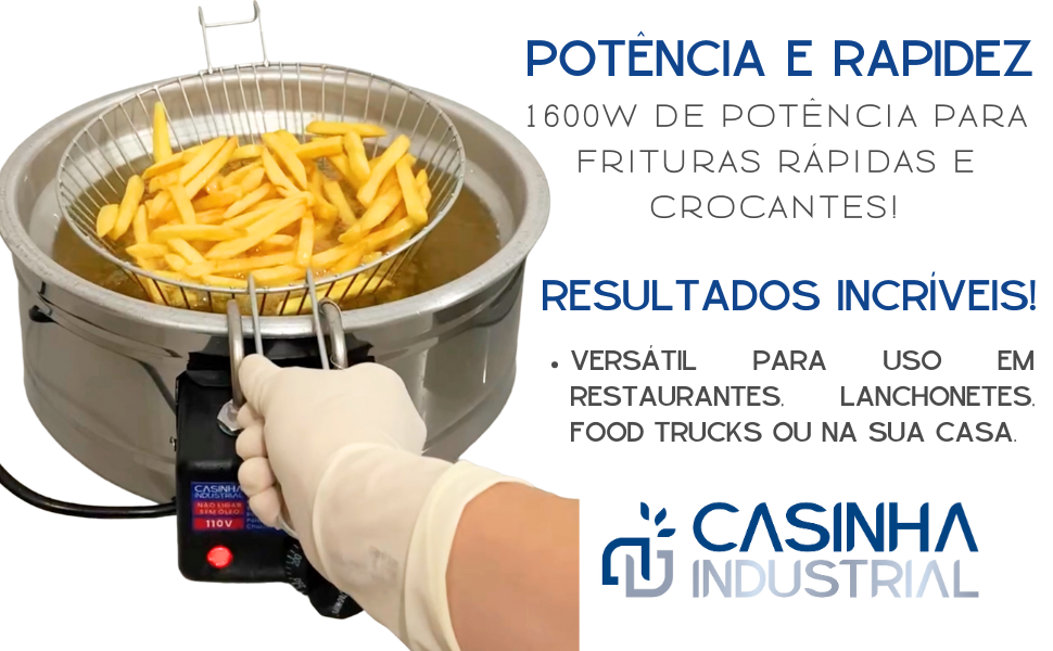 Fritadeira Tacho aço inox 1600w potente fritura rápida eficiente qualidade