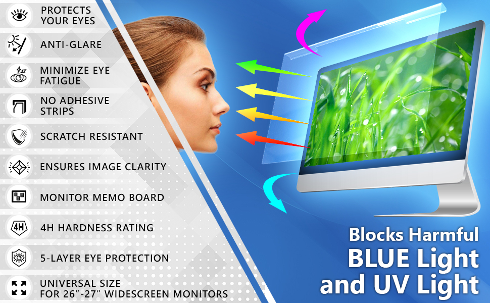 Universal AntiGlare Blue Light Blocking Screen Protector Panel for 26, 27 inch