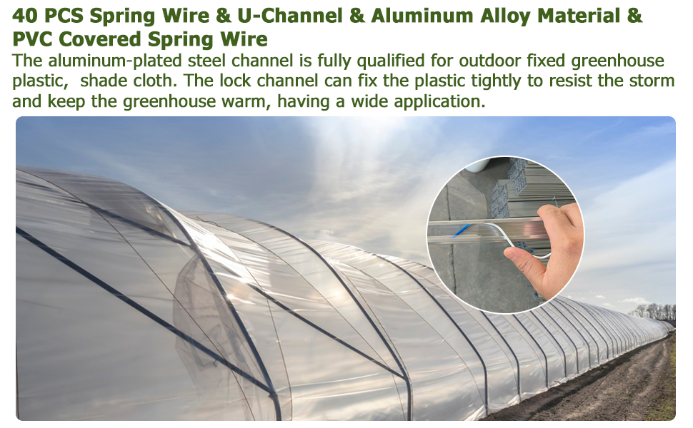 40PCS Greenhouse Wiggle Spring Wire & Lock Channel, 3.28FT