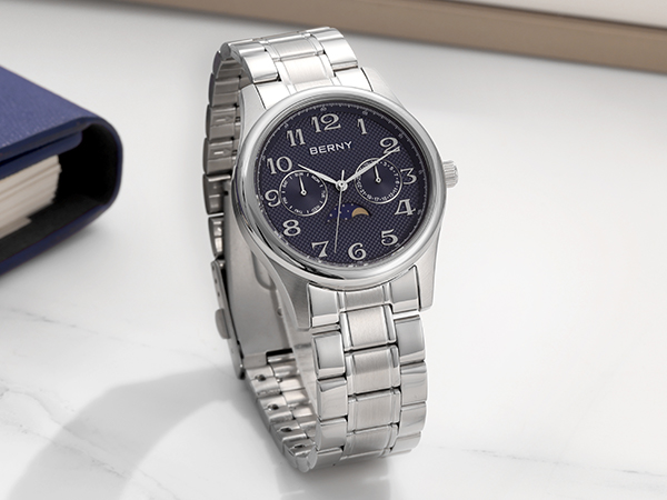 新品　15th Anniversary BENI “NEW MOON” Amazon.com: BERNY Silver Watch for Men Moon Phase Watches