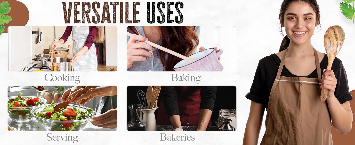 Wooden Spoons for Cooking - Smooth Finish Wooden Utensils for Cooking Soft Comfort-Grip Wood Spoons