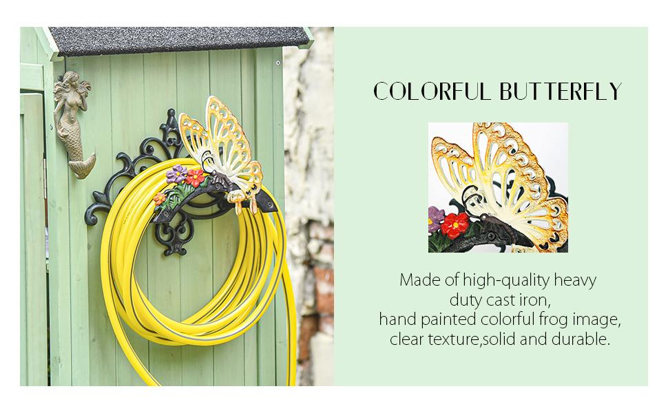 Sungmor Heavy Duty Cast Iron Hose Holder - Garden & Yard Decorative Butterfly Wall Mounted Hose Butler - Water Pipe Holds,Rack,Hanger,Antique Wall