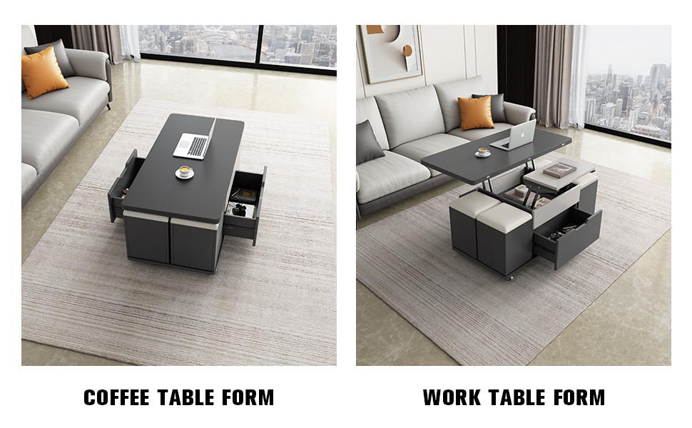 GraceNook Lift Top Coffee Table with 4 Seats, 3 in 1 Mutifunction Center Table