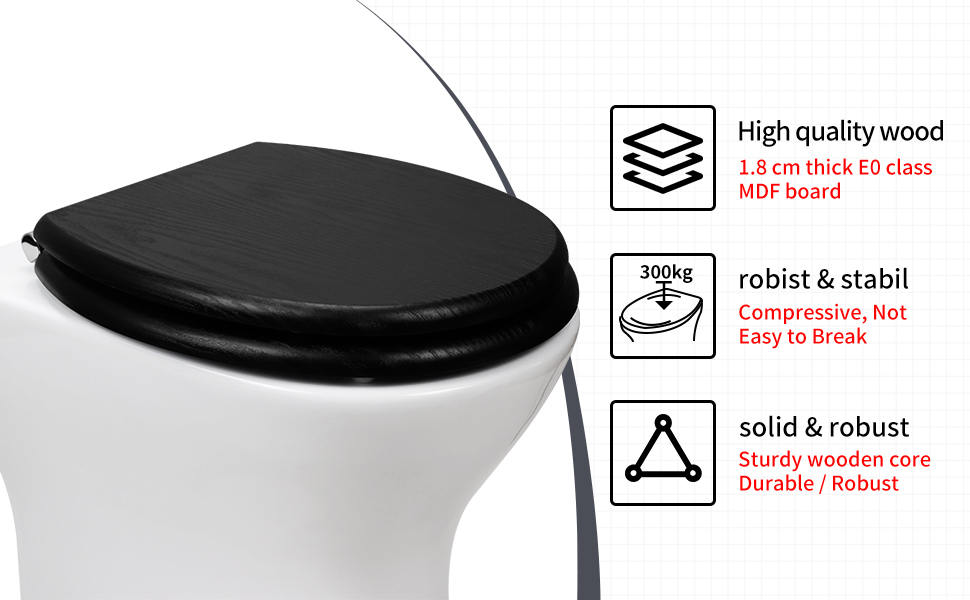 Fanmitrk Black Wood Toilet Seat, Soft Close Toilet Seat with Adjustable Strong Zinc Alloy Hinges
