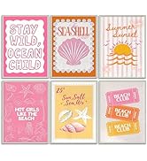 XXOUYLQ Pink Coastal Preppy Canvas Wall Art Coastal Granddaughter Print Aesthetic Room Painting S...