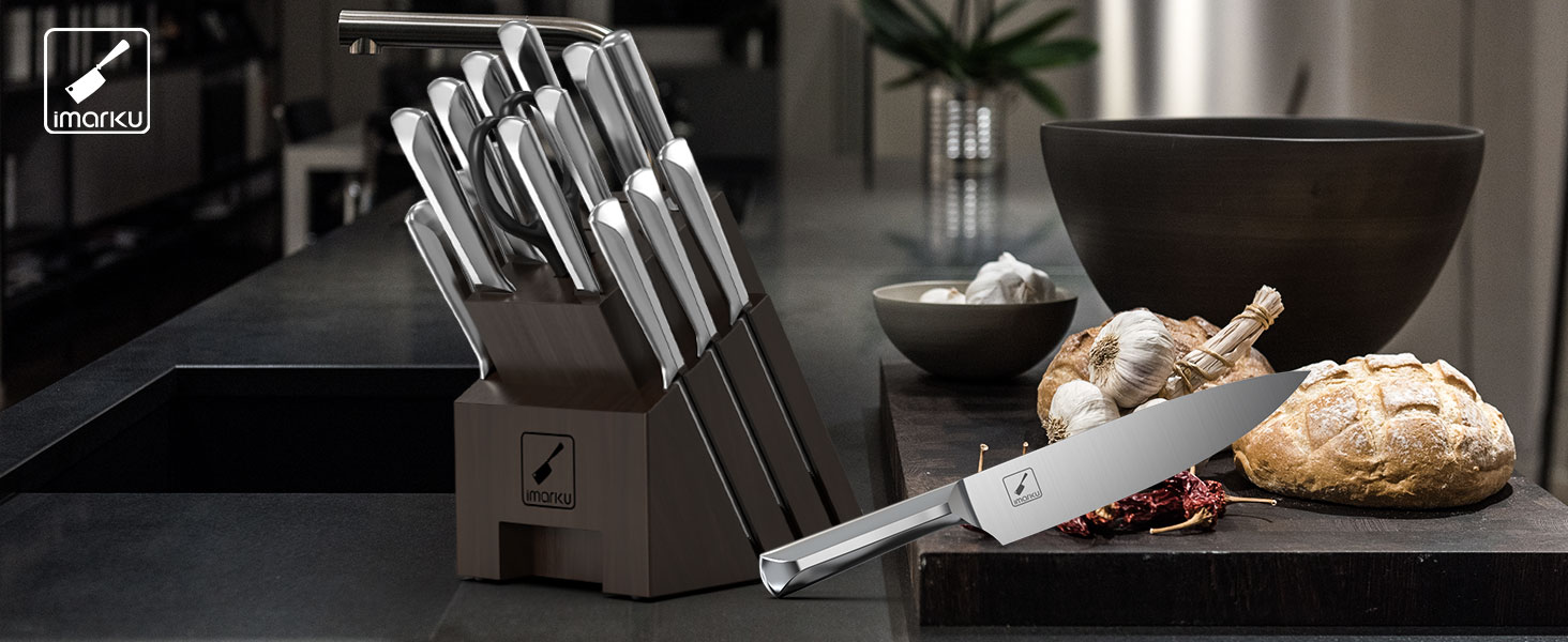Kitchen Knife Set with Block Stainless Steel Knife Block Sets Christmas gifts for women