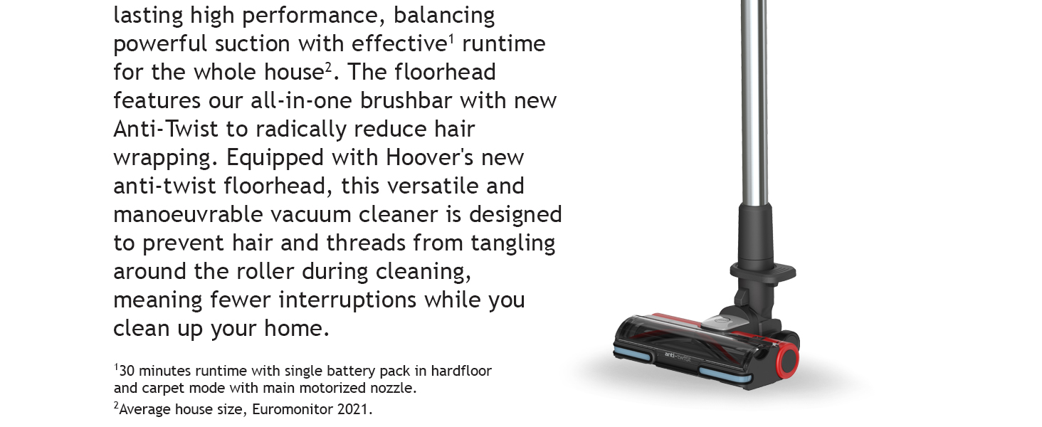 Hoover Cordless Stick Vacuum Cleaner, HF9 with Anti Twist Bar to