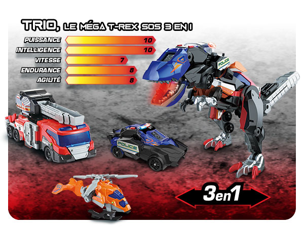 VTech - Switch & Go Dinos Combo, Dinosaure Sonore Trio, le Méga T-Rex SOS 3 en 1, Voiture de Police, Camion de Pompiers, Hélicoptère, Jouet Dino Articulé, Cadeau Enfant Dès 4 Ans - Contenu en Français : Amazon.fr: Jeux et Jouets