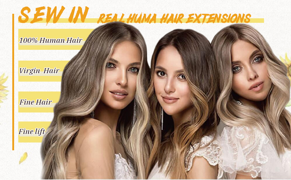 Blonde Sew in Weft Hair Extensions Human Hair,18 Inch