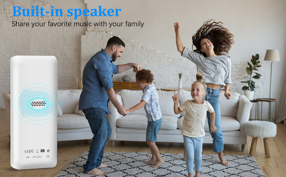 Aigital MP3 nusic player built-in HD speakers, which can play music without earphones.