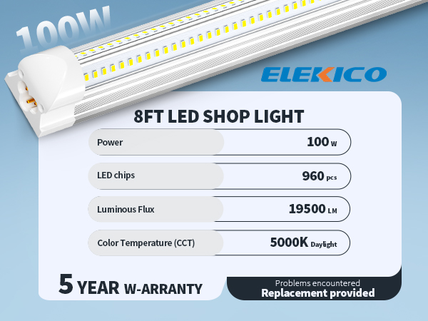 LUZ - 8☆shop ELEKICO 8' Led Shop Lights,Super Bright 19500LM 100W 5000K