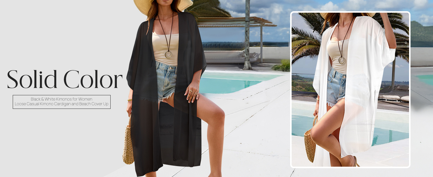Black or white Solid Color kimonos for women casual