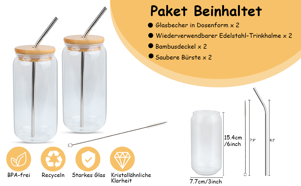 2 Stück Bubble Tea Becher, Einmachglas Mit Deckel Und Strohhalm, Becher mit Strohhalm, Bubble