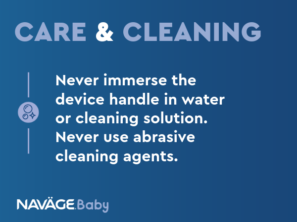 Never immerse the device handle in water or cleaning solution.