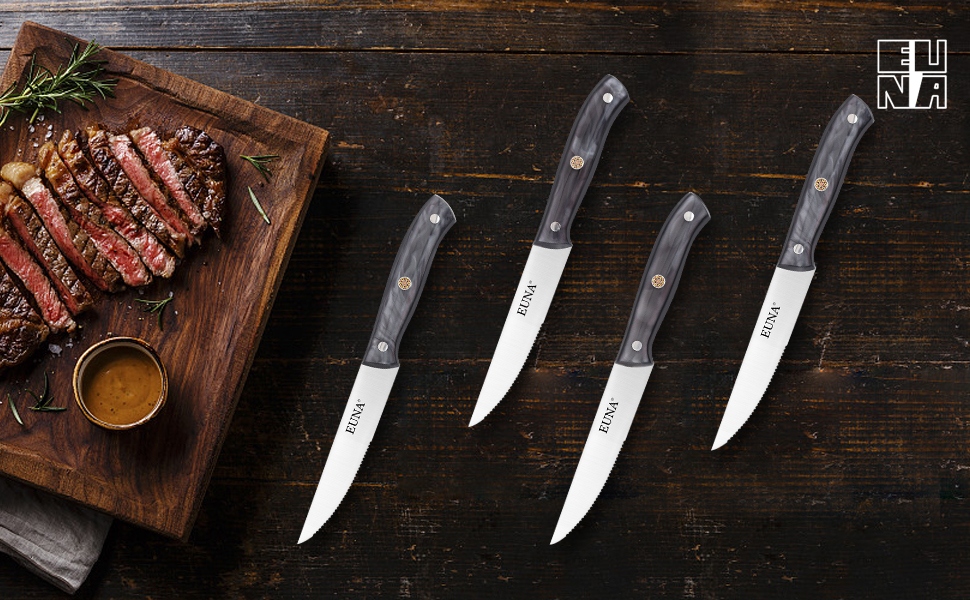 EUNA Steakmesser set 4teiliges Rasiermesserscharf, Steakmesser mit