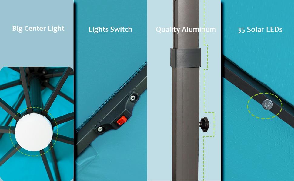 Blissun 10ft Offset Umbrella with 36 Solar LED Lights