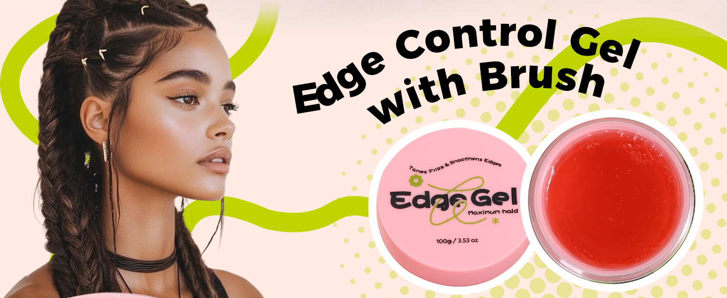 Edge Gel, Frizz Control Strong Hold Hair Styling Gel with Edge Control Brush, Flyaway Hair Tamer