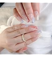 French Press on Nails Medium Gel Nail Strips Fake Nails Multi Colored Full Cover False Nails with...