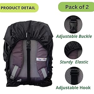 (Pack of 2) Bag Cover Waterproof Combo 25L to 35L Rain Cover for Schoolbag | Laptop Bag | Backpack Bags, Rubberized Material Black (BPBLACK-30LTO40L(2) 106 SPN-E2FA