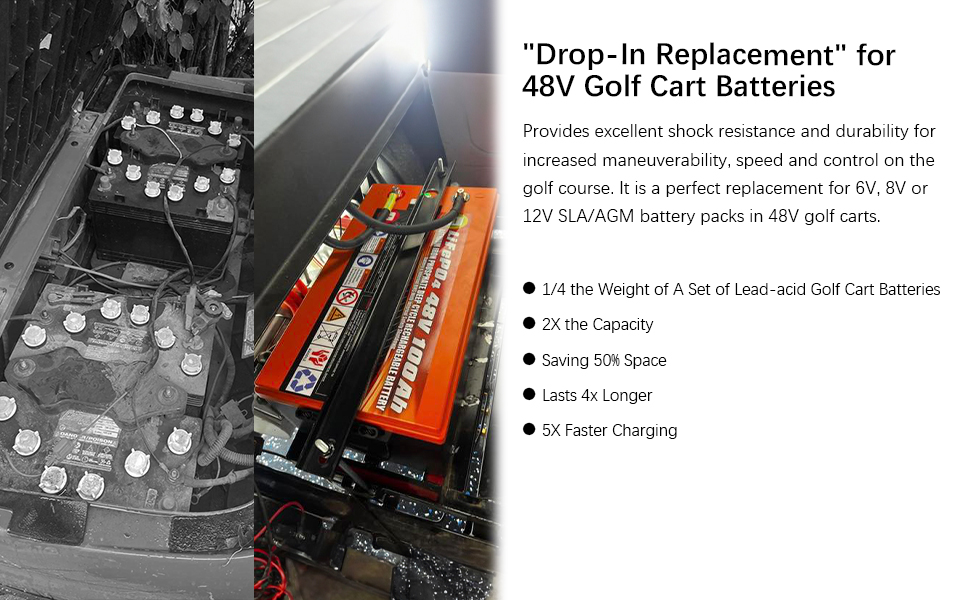 Enjoybot 48V 100Ah LiFePO4 Lithium Golf Cart Battery