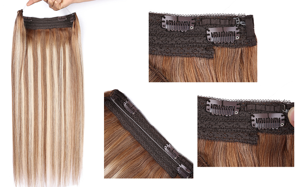 Funssiso Halo Hair Extensions real human hair Balayage