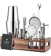 Premium 15-Piece Mixology Bartender Kit – Stainless Steel Cocktail Shaker Set with Wooden Stand |...