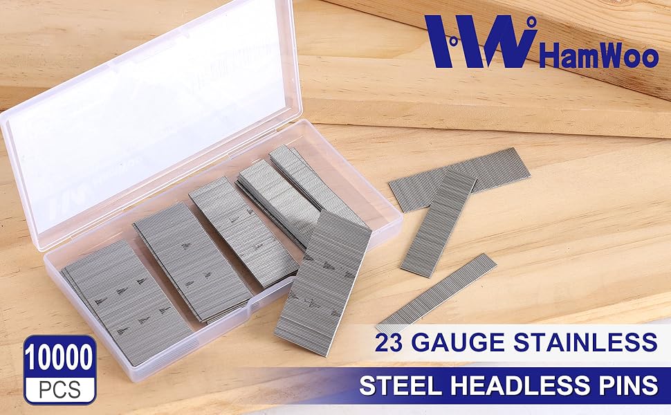 HAMWOO 10000Pcs 23 Gauge Stainless Steel Pin Nails, Headless Pinner