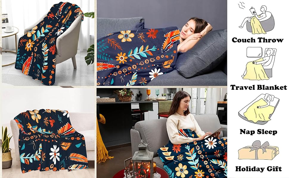 Firmiso Super Soft Thin Beautiful Boho Floral Throw Blanket