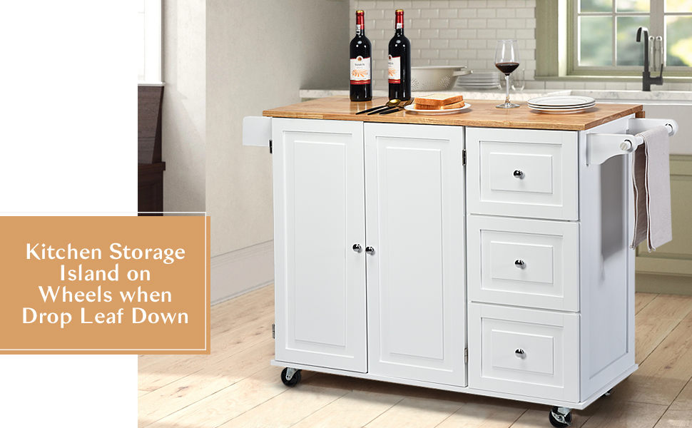 Giantex Kitchen Island Cart with DropLeaf Tabletop, Large