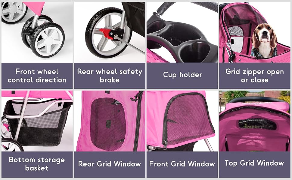 Display4top Pet Travel Stroller Dog Cat Pushchair Pram Jogger Buggy