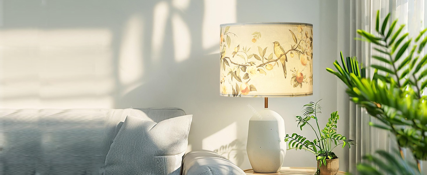 Haultop Drum lamp shades, 13x13x10in Fabric Lamp Shade, Printed Floral