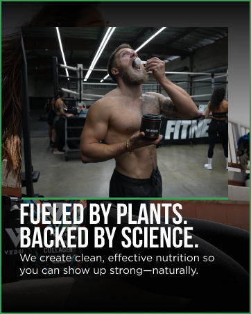 Vegan athlete taking plant-based supplement for clean energy and muscle recovery