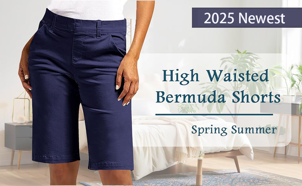 Women's Pull On Bermuda Shorts for Women 2025 Trendy Stretch